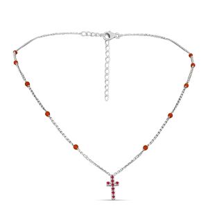 Kereszt Ezüst Nyaklánc Madagaszkári Rubinnal és Karneollal, Y62296 143860320 - Női kiegészítő