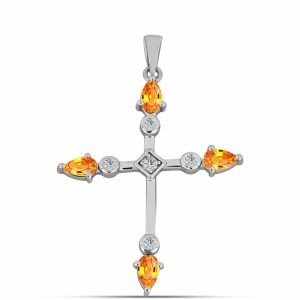 Kereszt Ezüst Medál Padparadschai Zafírral és Fehér Topázzal, Y62100 143860354 - Női kiegészítő