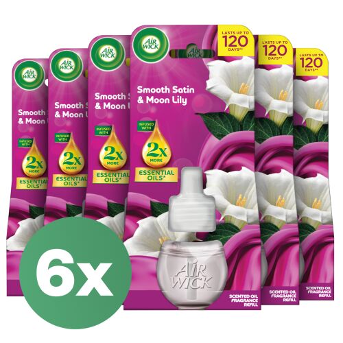 Air Wick Smooth Satin & Moon Lily Scented Oil Refill 6-Pack for Electric Air Freshener