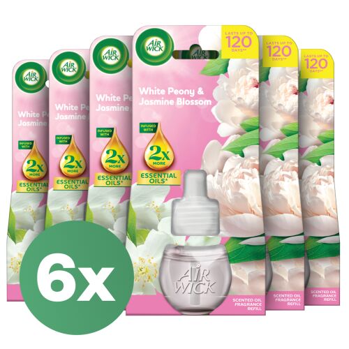 Náplň Air Wick Biela pivonka a jazmín do elektrického osviežovača vzduchu 6x19ml