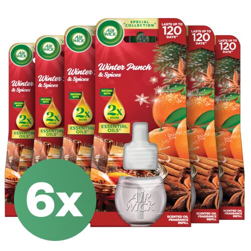 Air Wick Winterpunsch & Gewürze Duftöl Nachfüller, 6er Pack. Elektrischer Lufterfrischer Nachfüller mit winterlichem Feiertagsduft.