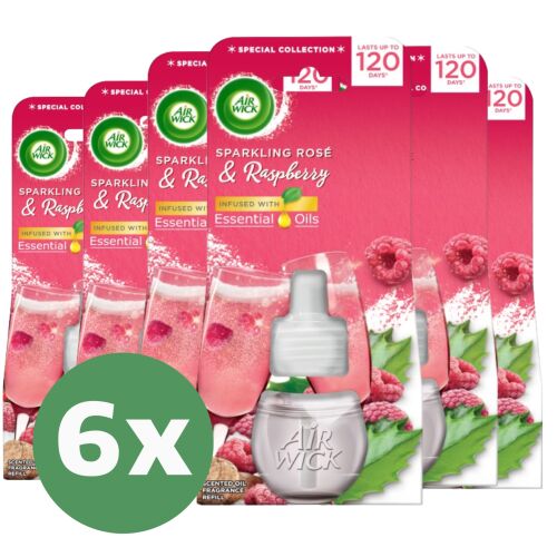 Air Wick Sparkling Rosé & Raspberry Scented Oil Refill, 6-pack