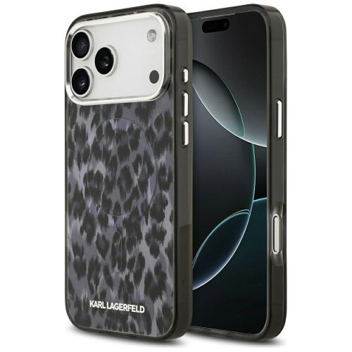 Karl Lagerfeld IML Leopard Pattern Apple iPhone 17 Pro MagSafe kompatibilis hátlap tok, leopárd minta, fekete 143866371 