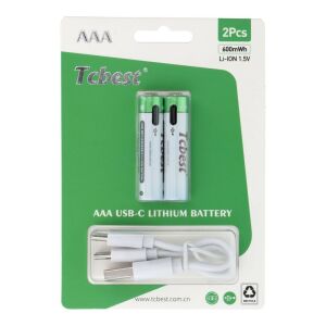 TCBEST újratölthető R3 (AAA) elem 180 mAh, USB-C csatlakozóval és töltőkábellel (2db) 143866456 - Elem & akkumulátor