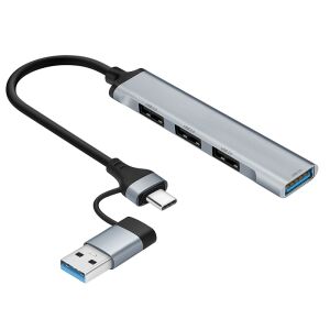 Tracer A-4, 1 x USB 3.0, 3 x  USB 2.0, USB C -USB A adapter, Ezüst-Fekete, USB Hub 143867918 - Tracer