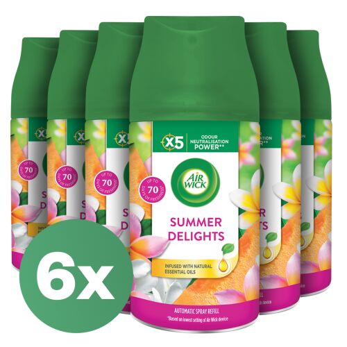 Air Wick Freshmatic Summer Delights refill 6-pack. Automatic air freshener refill for home fragrance.