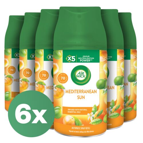 Air Wick Freshmatic Mediterranean Sun rezervă, pachet de 6. Rezervă automată pentru odorizant de aer cu parfum de citrice.
