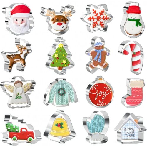 Set de 16 forme pentru biscuiti Keepaty, otel inoxidabil, argintiu, 8 x 6 x 2 cm