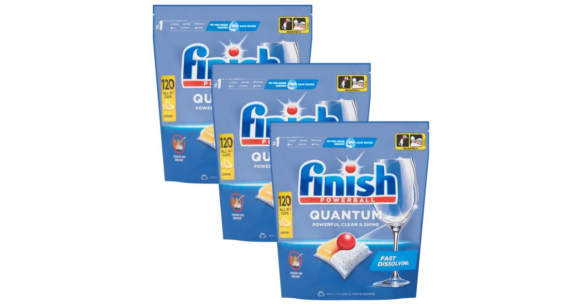 Finish Quantum Dishwasher Detergent Tabs - 15 Count With 3-in-1 Power Action For Ultimate Shine