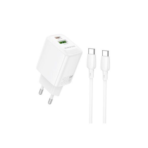 BOROFONE BN29 FUENTE HÁLÓZATI GYORSTÖLTŐ (USB - TYPE-C) QC3.0 + PD 30W TYPE-C/TYPE-C KÁBELLEL FEHÉR 143880540