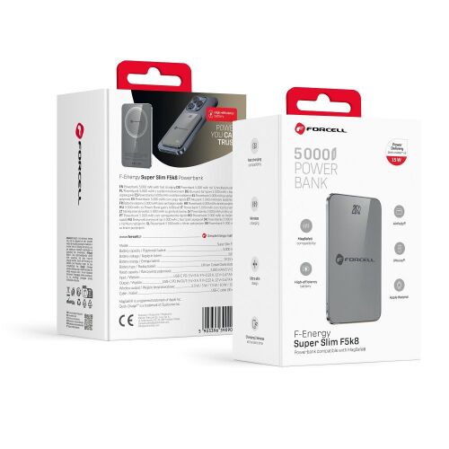 MagSafe Forcell F-Energy SuperSlim F5K8 QC4.0 PD3.0 15W 5000 mAh szürke 0INT készülékkel kompatibilis külső akkumulátor 143880590