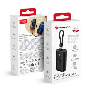Forcell F-Energy F10K4 PD QC3.0 3A 22.5W 10000 mAh Apple Watch kompatibilis külső akkumulátor, fekete 143880597 - Forcell