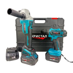 DDT CRISTAL 2 az 1-ben professzionális készlet – Fúró + Sarokcsiszoló, 36 V, 2 db akkumulátor, gyorstöltő 143881186 - DDT