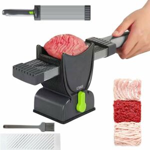 SIKS Professzionális hússzeletelő, kézi, hordozható, több élelmiszer-minőségű rozsdamentes acél pengével és állítható vastagsággal (2-4 mm), csíkokhoz, szeletekhez, húskockákhoz, tapadókorong 143891941 - SIKS