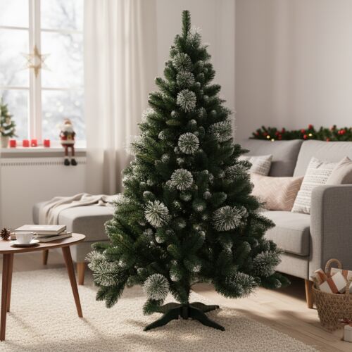 Pepita Silver Havas künstlicher Weihnachtsbaum mit Zapfen im Wohnzimmer, 1,3m