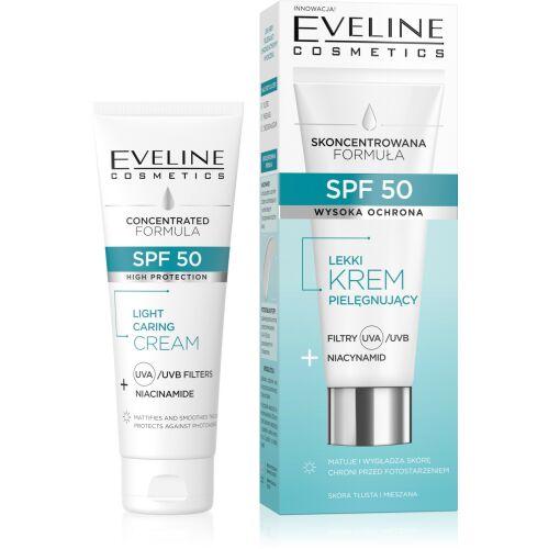 EVELINE SPF 50 Könnyű ápoló krém szűrőkkel+Niacinamid zsíros és kombinált bőrre 30 ml 143940858