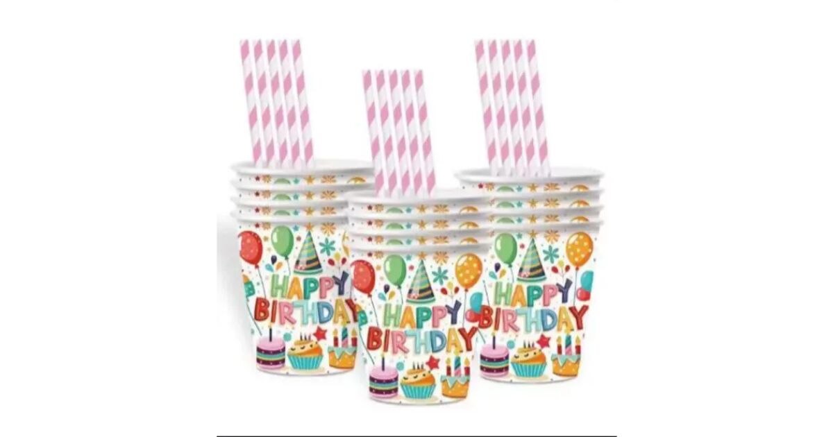 Geburtstagspapierbecher mit Tortenmuster - 10 Stück 143941678