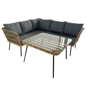 Luxus kerti bútor szett - barna sarokkanapé szürke párnákkal 143948246 - Ramiz