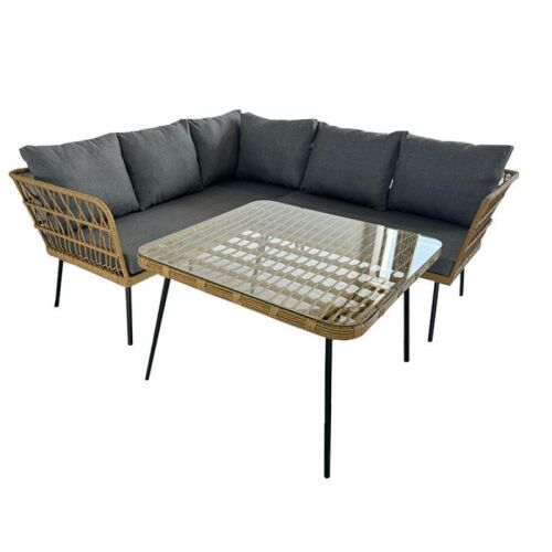 Luxus kerti bútor szett - barna sarokkanapé szürke párnákkal 143948246