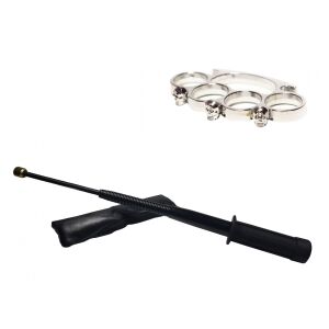 Schwarzes flexibles Teleskopstock-Set mit 47 cm Tonfa-Griff + silberner Totenkopfbox 143949529 - Angelruten