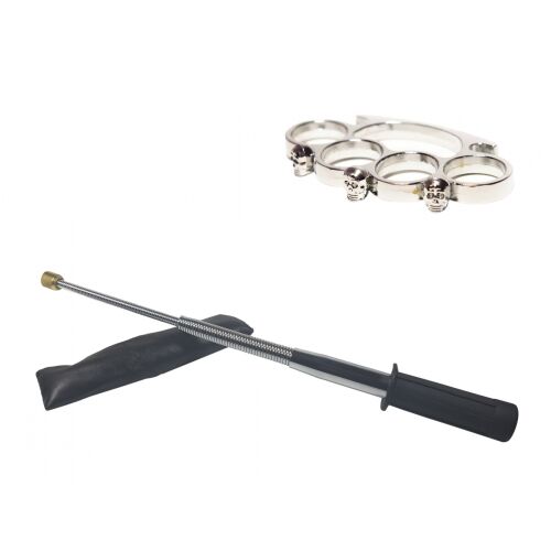 Ezüst flexibilis teleszkópos bot készlet, gumi fogantyú, 47 cm 47 cm + ezüst koponyadoboz