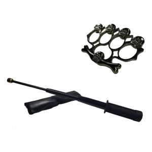 Czarna elastyczna laska teleskopowa z trzonkiem tonfa 47 cm + pudełko, czarna rozeta czaszki 143949566 - Wędka