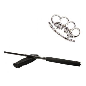 Set baston telescopic negru 50 cm si pumnal/box craniu argintiu 143949568 - Sétabot