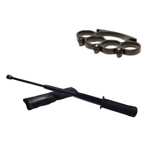 Zestaw giętkiej teleskopowej laski czarnej typu tonfa 47 cm + czarne pudełko czaszki 143949576 - Wędka