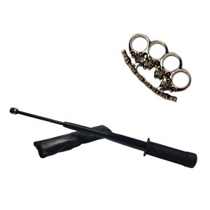 Zestaw giętkiej teleskopowej laski czarnej typu tonfa 47 cm + sztylet czaszki 143949586 - Wędka