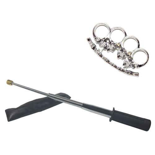 Rugalmas teleszkópos bot szett ezüst, gumiheveder, 47 cm + tőr/ezüstkoponya doboz 143949604