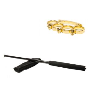 Set baston telescopic negru 64 cm si box craniu auriu 143949618 - Sétabot