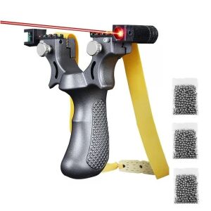 Zestaw procy plastikowej z laserem i zestawem 300 kulek 6 mm, 11,5 cm, z pociskiem, srebrny 143949641 - Polowanie