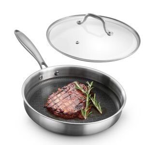 Mała patelnia ze stali nierdzewnej ze szklaną pokrywką Navaris, 26 cm, do smażenia i duszenia, NAV0000272Y002C