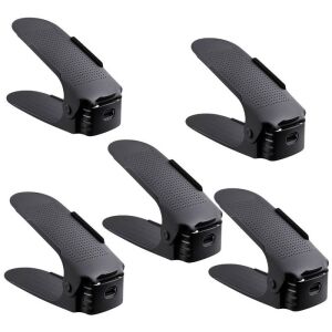 5 db-os készlet, Mercaton® csúszásmentes és állítható tartó egy pár cipő tárolására, PP, 6x25,5x11/17 cm, fekete