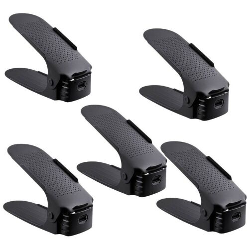 5 db-os készlet, Mercaton® csúszásmentes és állítható tartó egy pár cipő tárolására, PP, 6x25,5x11/17 cm, fekete