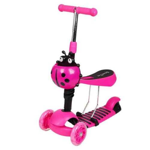 Mercaton roller, Katicabogár modell, Csúszásgátló fogantyú, EVA habkerekek LED lámpákkal, Állítható ülés, Maximum 20, 59 x 26 x 75 cm, Rózsaszín 143950072