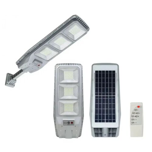 Napelemes lámpa távirányítóval és tartóval, 100/150/200W, mozgásérzékelő, 3/6/12 tárcsák, 108 LED, 6000k, 10000lm, IP66, 31x19, szürke, 100W 143951403