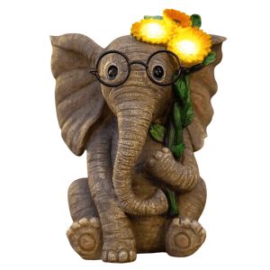 Vidám Elefánt Napelemes Kerti Dekorációs Lámpa - Napszemüveges Elefántvirággal 30cm 143954635 - Záhradná výzdoba