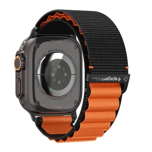 SPIGEN WBF1 pótszíj (egyedi méret, nagy, textil, állítható) FEKETE/NARANCSSÁRGA Apple Watch Series 5 44mm, Watch Series 4 44mm, Watch Series 3 42mm 143968233