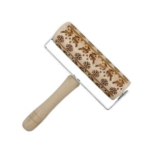 Nyeles nyújtófa, rénszarvas és hópihe, fa, 15×18 cm 143997699 - Sodrófa & Nyújtófa