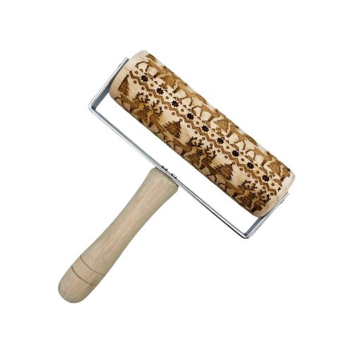 Nyeles nyújtófa, rénszarvas és karácsonyfa, fa, 15×18 cm 143997701