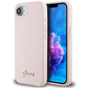 Guess Silicone Script Metal Logo Apple iPhone 16e MagSafe szilikon tok, rózsaszín (GUHMPSE4SMBSLP) (GUHMPSE4SMBSLP)