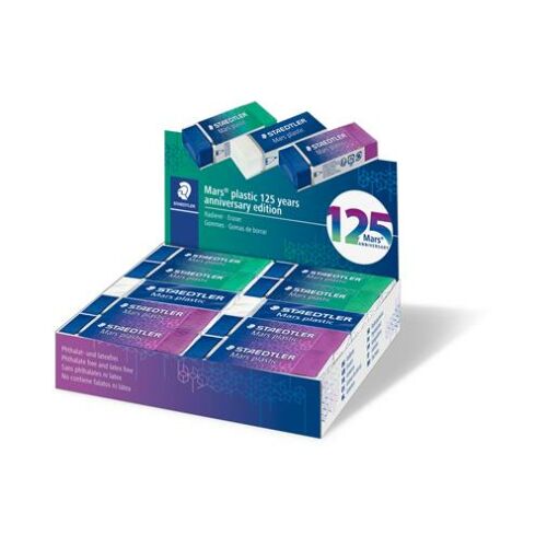 Radír display, STAEDTLER "Mars® Plastic 526, 125 years", kék-zöld-lila 144014969