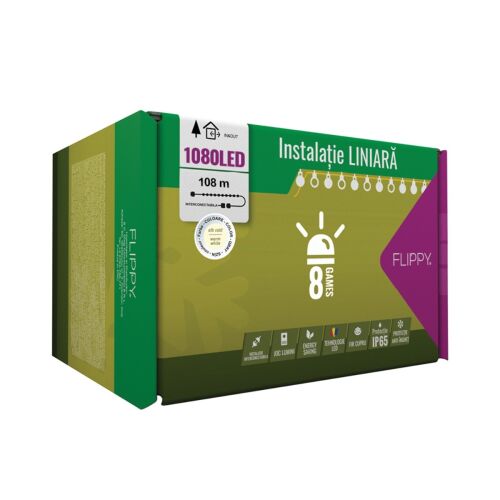 Flippy karácsonyi fényfüzér, 108 m, 1080 meleg fehér LED izzóval, transzformátorral, 1.5 m hosszabbító kábellel, fekete színű vezetékkel 144015937