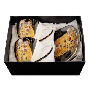 Klimt porcelán csésze aljjal, kanállal - 2 személyes - The Kiss fekete 144016520 - Teáscsésze