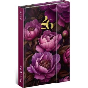 Realsystem mágnessel záródó agenda, határidőnapló, 11x16cm, heti tervező, 2026, Purple Flowers 144027318 - Napló