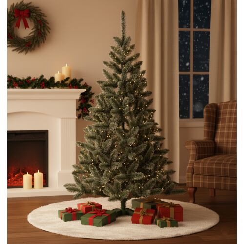 Pepita Premium Lux 2,2m künstlicher Weihnachtsbaum dekoriert in Wohnzimmerumgebung