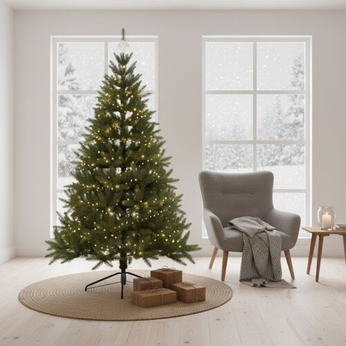 Изкуствена коледна елха Pepita King Lux 1,9 м в декорирана всекидневна