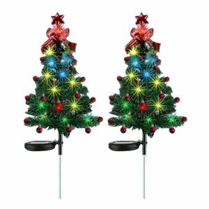 Napelemes kerti lámpa, LED, fa alakú, vízálló, karóval, 68 cm magas, többszínű