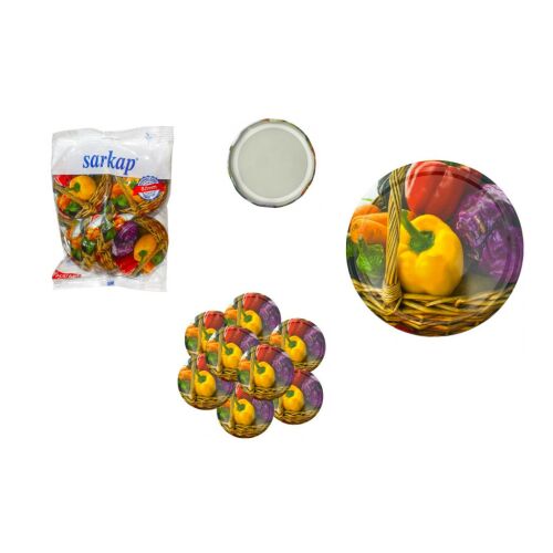 Sarkap Menetes Tető 82mm 10 darabos Zöldséges Dekorral - Befőttesüveg